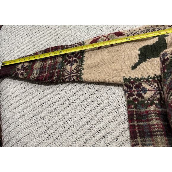 VTG Y2K Ralph Lauren Chaps Wool Sweater Zip Hand Knit Mens Medium Deer Fisherman - Picture 5 of 9